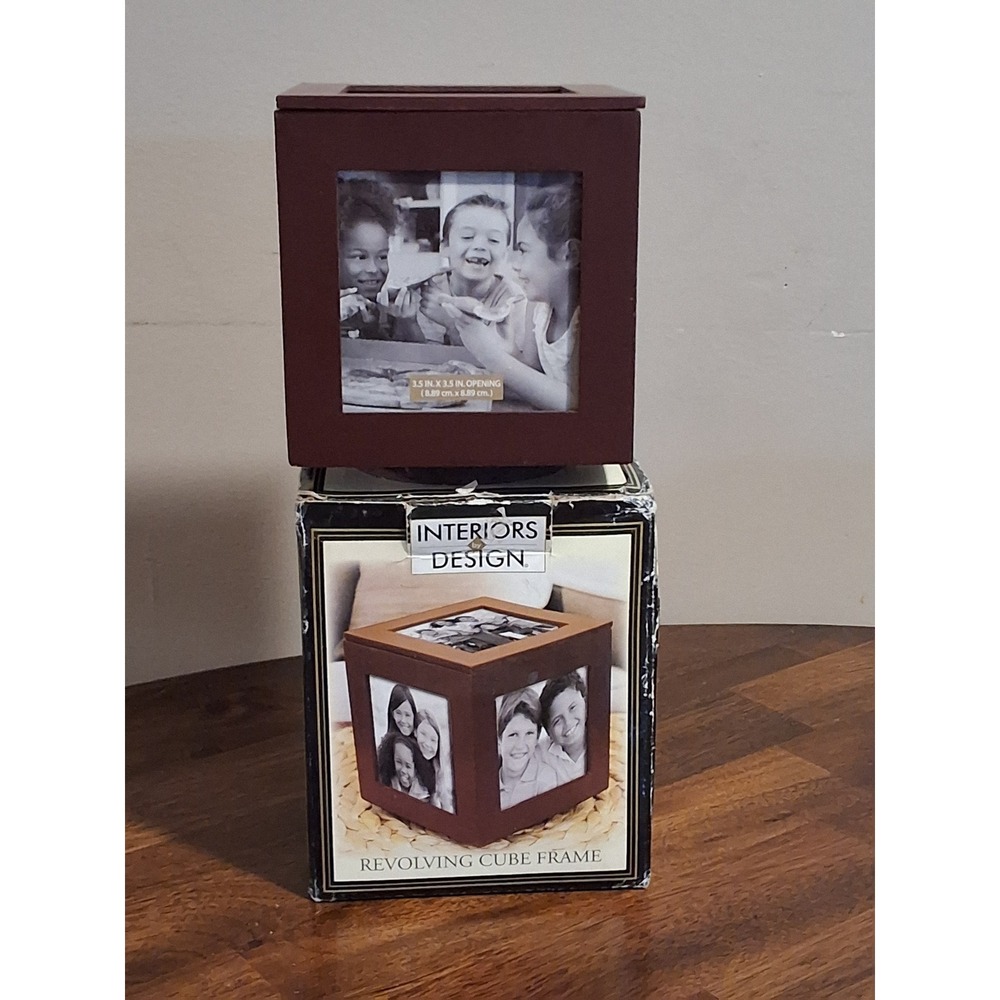 Interiors by Design Revolving Cube Picture Frame Brown Rotating Photo Box